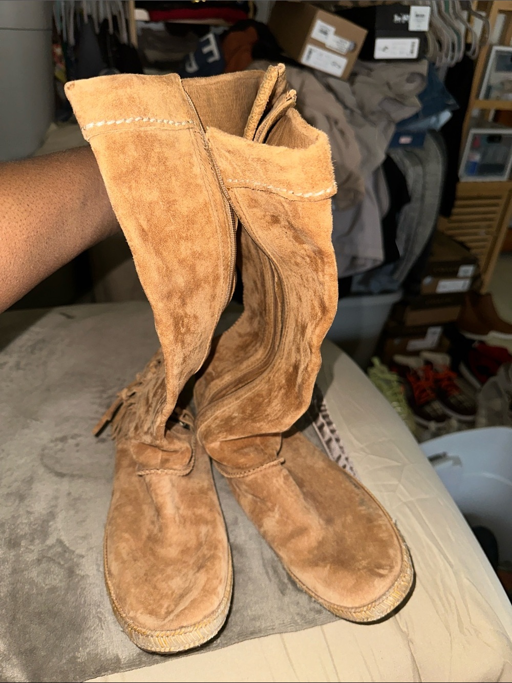 UGG Tan Suede Over-the-Knee Fringe Boots